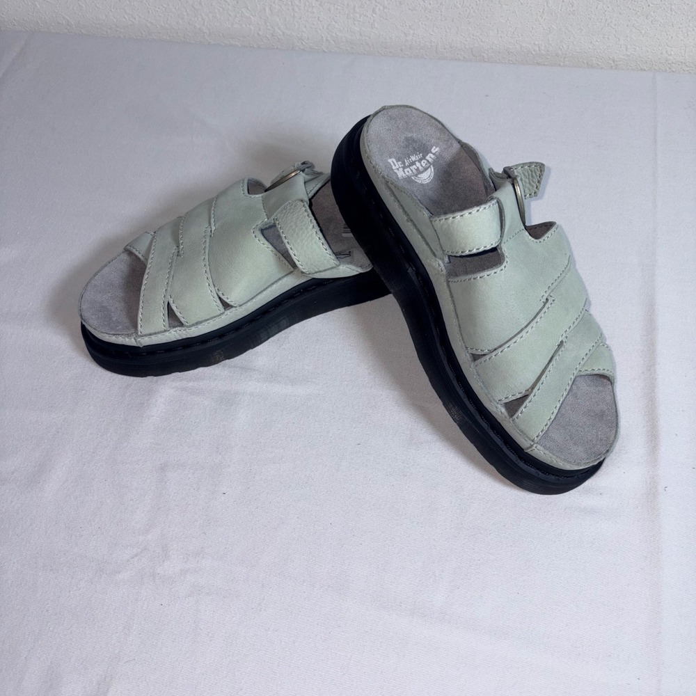 Dr. Martens Maxxy nubuck slide 9 Mint Green Platform Caged Leather Sandal new